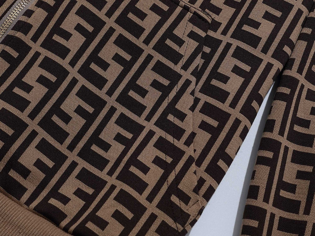 Fendi Allover FF Brown Zucca Logo Knit Tracksuit Set