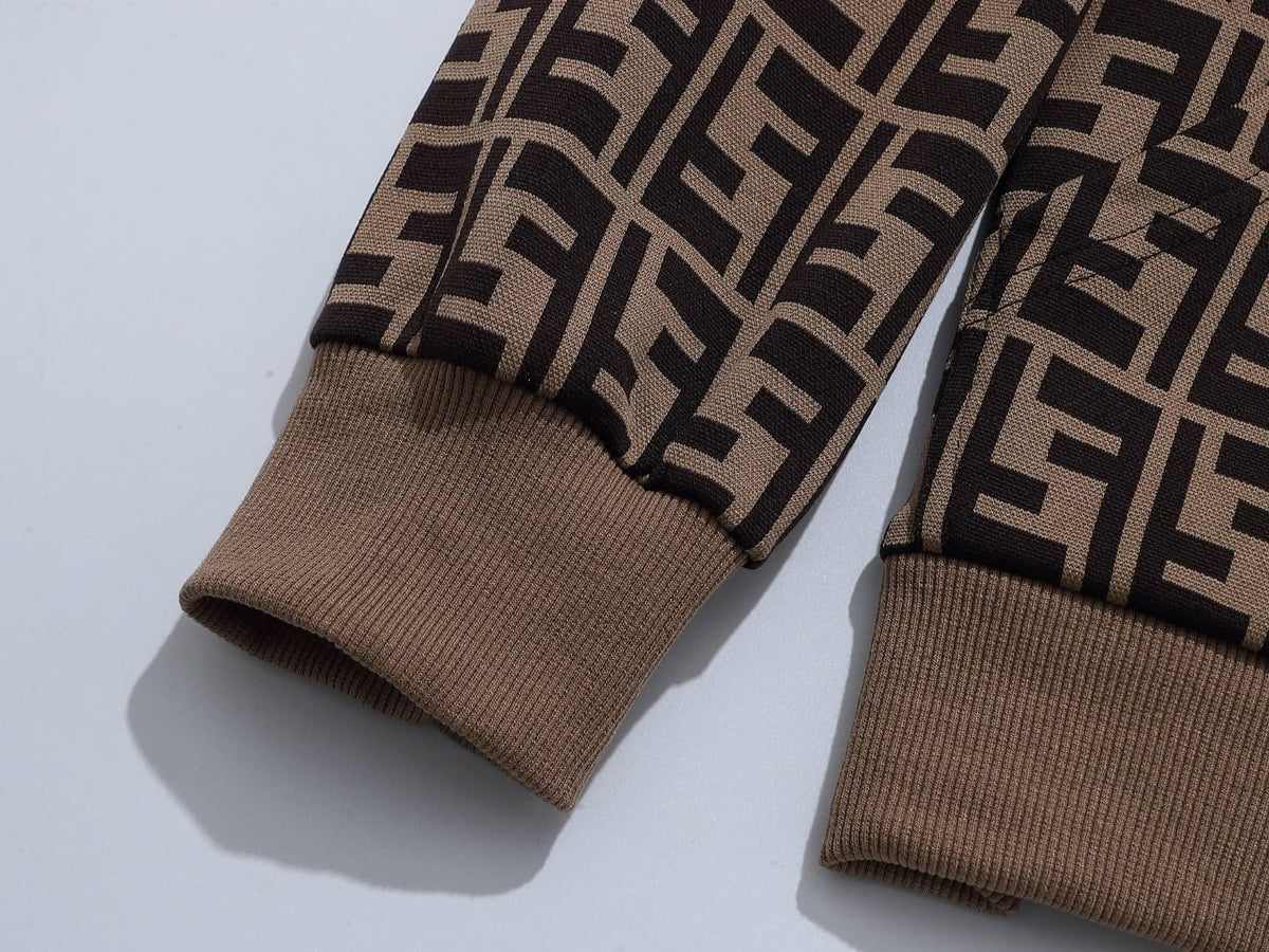 Fendi Allover FF Brown Zucca Logo Knit Tracksuit Set