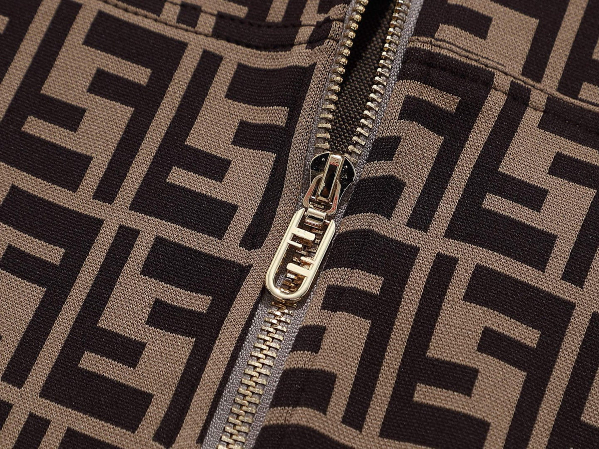 Fendi Allover FF Brown Zucca Logo Knit Tracksuit Set