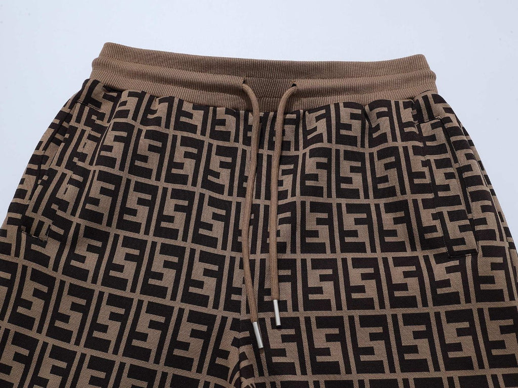 Fendi Allover FF Brown Zucca Logo Knit Tracksuit Set