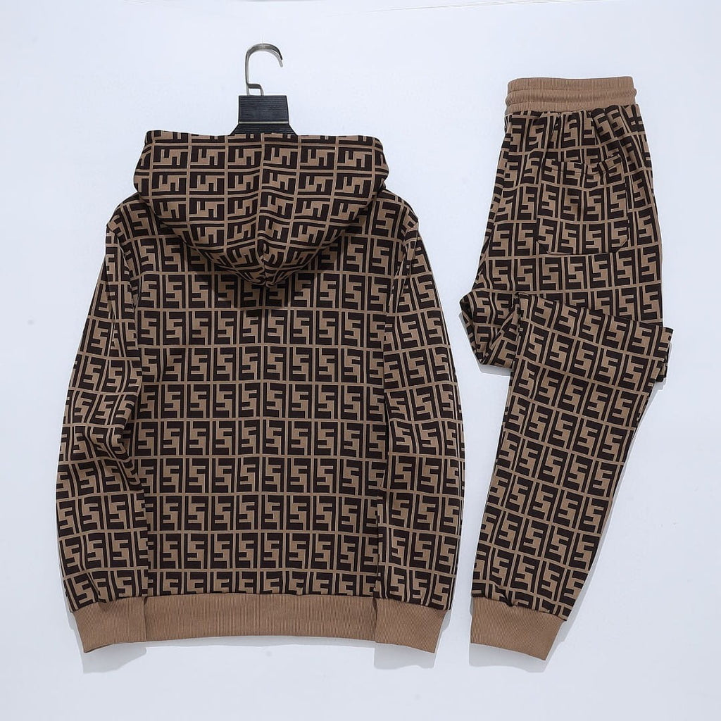 Fendi Allover FF Brown Zucca Logo Knit Tracksuit Set