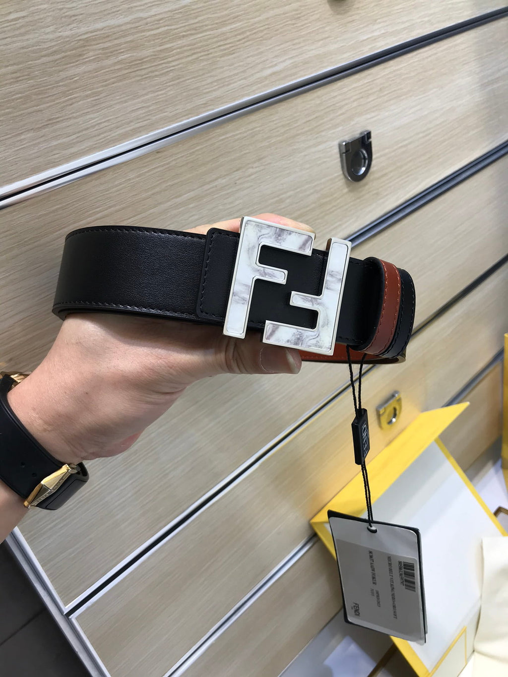 Fendi Black/Burgundy Leather FF Logo Buckle Reversible Belt 38mm