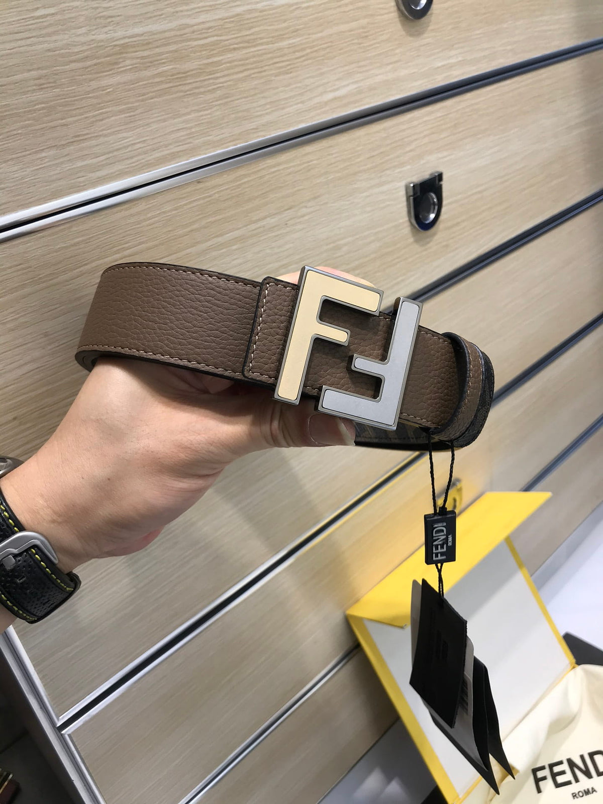Fendi Reversible FF Buckle Belt 35mm Brown Cuoio Romano and Tobacco Monogram