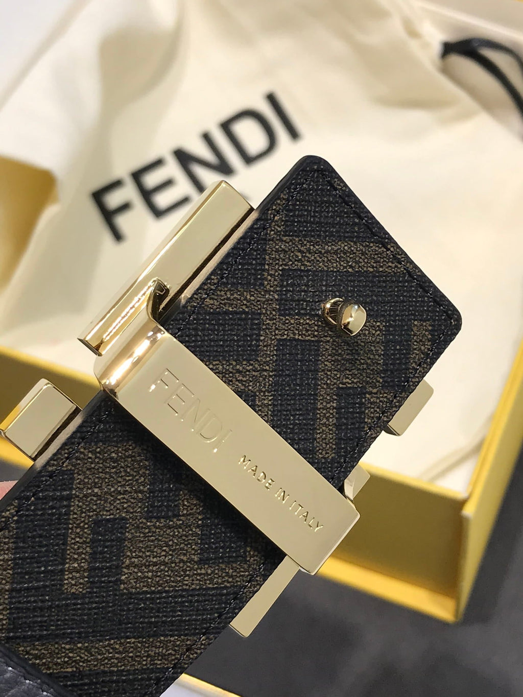 Fendi Reversible FF Buckle Belt 35mm Brown Cuoio Romano and Tobacco Monogram