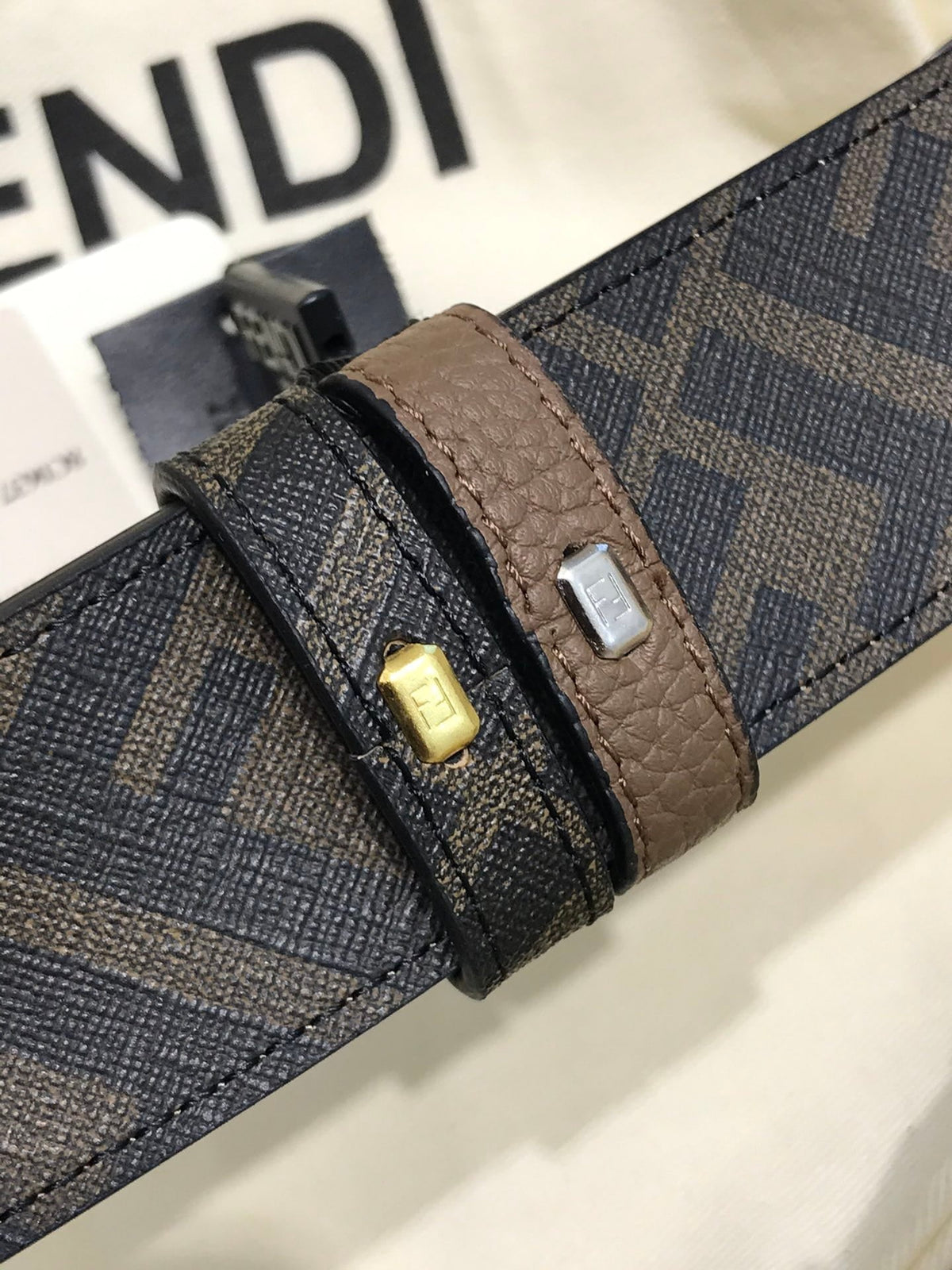 Fendi Reversible FF Buckle Belt 35mm Brown Cuoio Romano and Tobacco Monogram