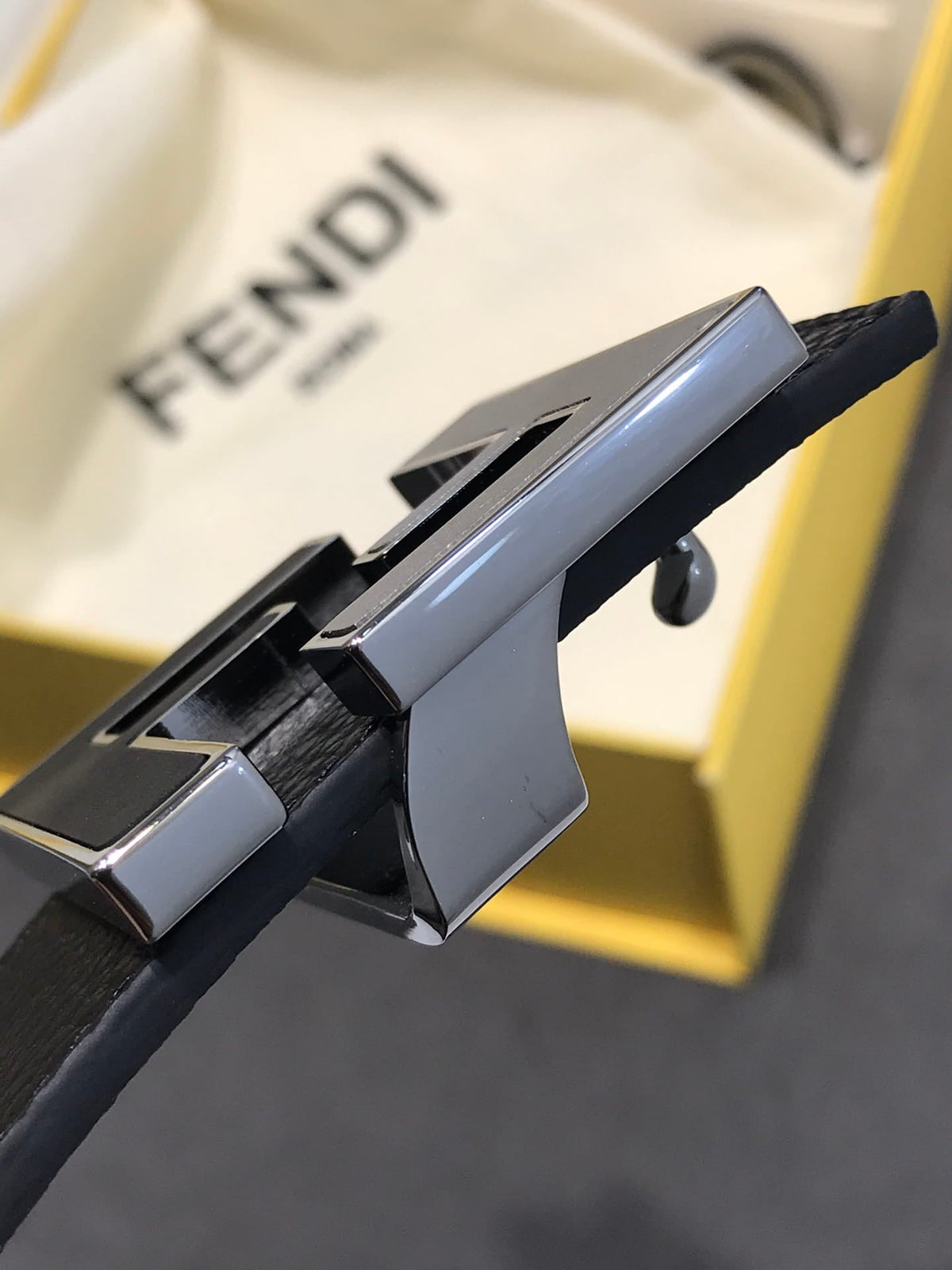 Fendi Reversible FF Buckle Belt 38mm Black Cuoio Romano and White Monogram