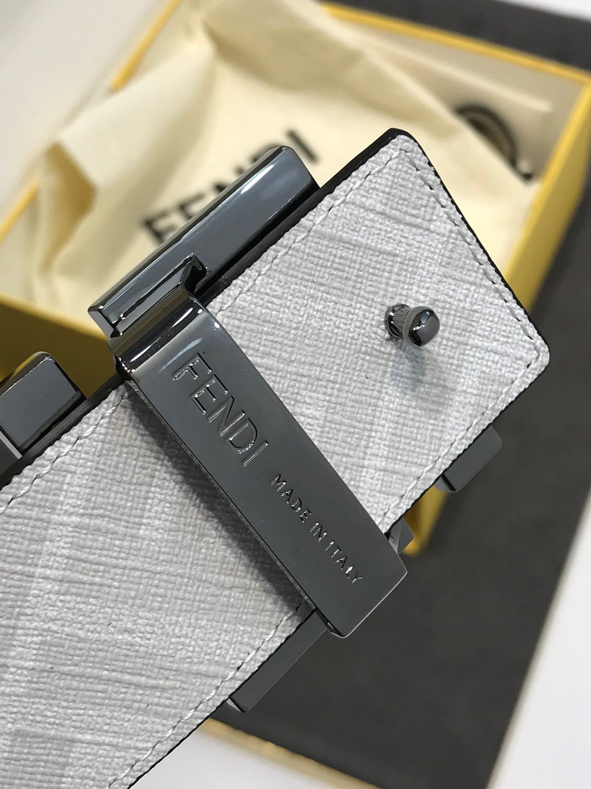 Fendi Reversible FF Buckle Belt 38mm Black Cuoio Romano and White Monogram