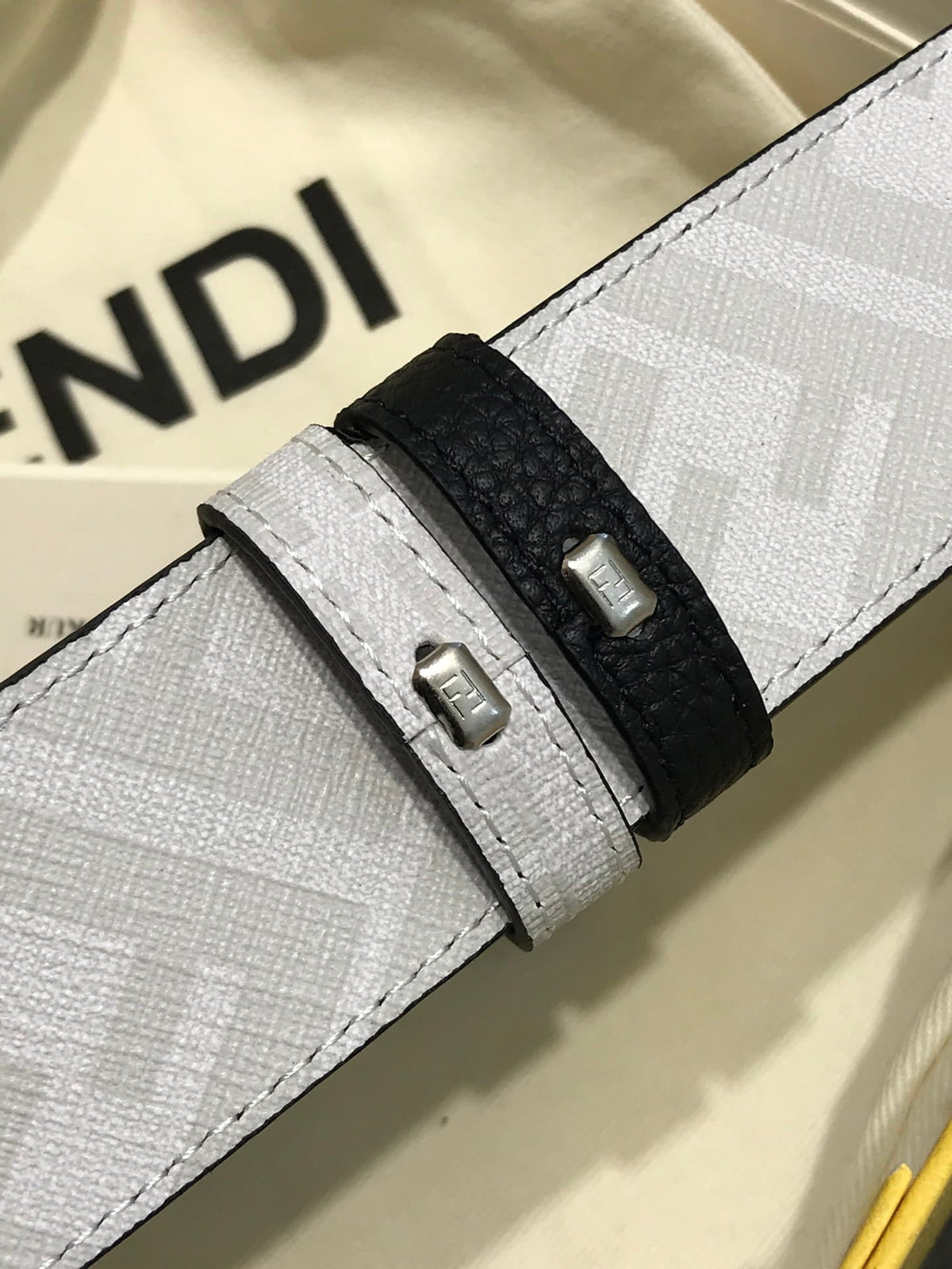Fendi Reversible FF Buckle Belt 38mm Black Cuoio Romano and White Monogram