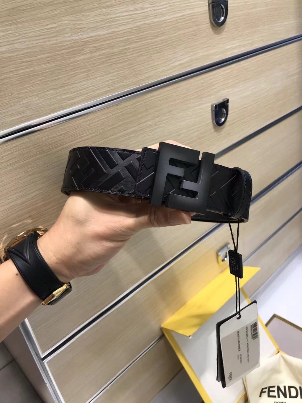 Fendi Reversible FF Buckle Belt Black Embossed Leather and Smooth Calfskin