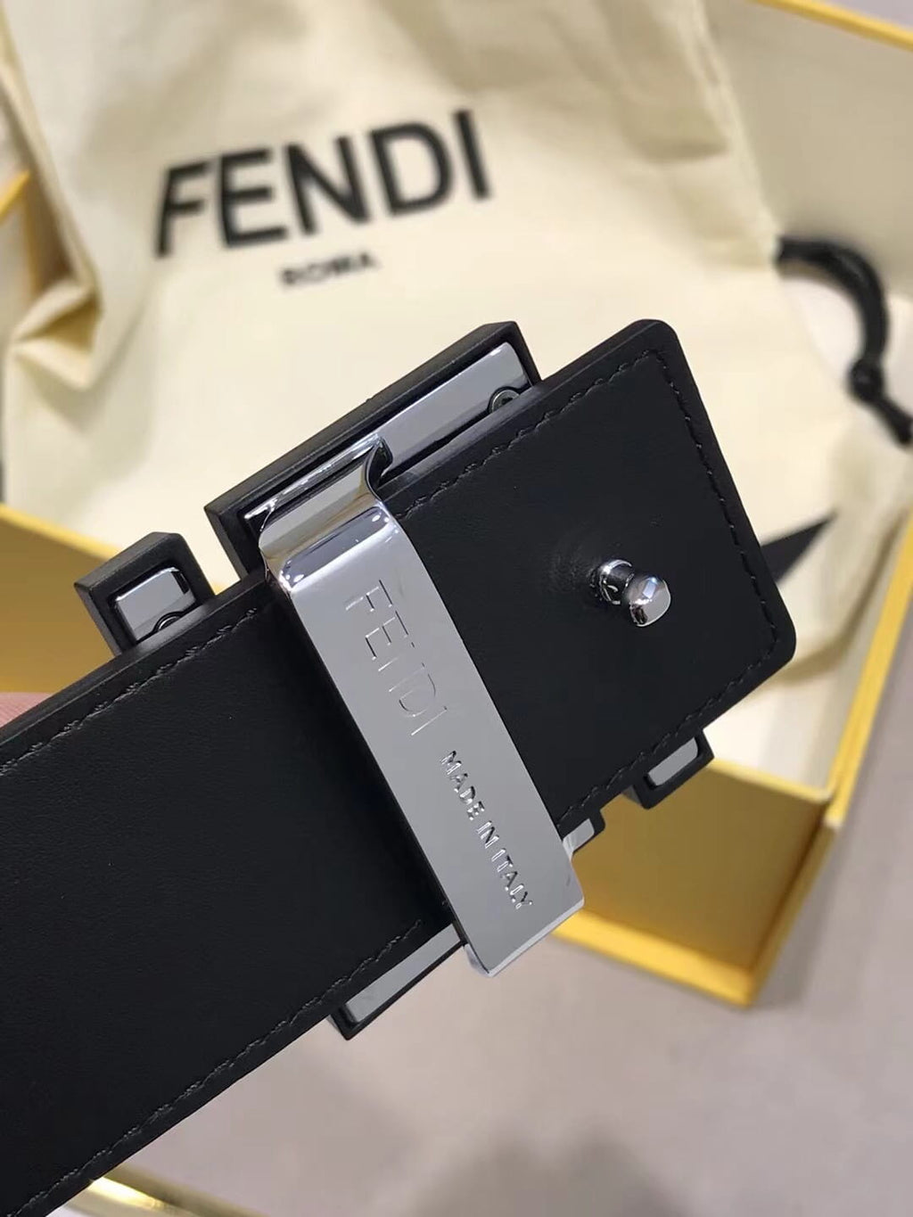 Fendi Reversible FF Buckle Belt Black Embossed Leather and Smooth Calfskin