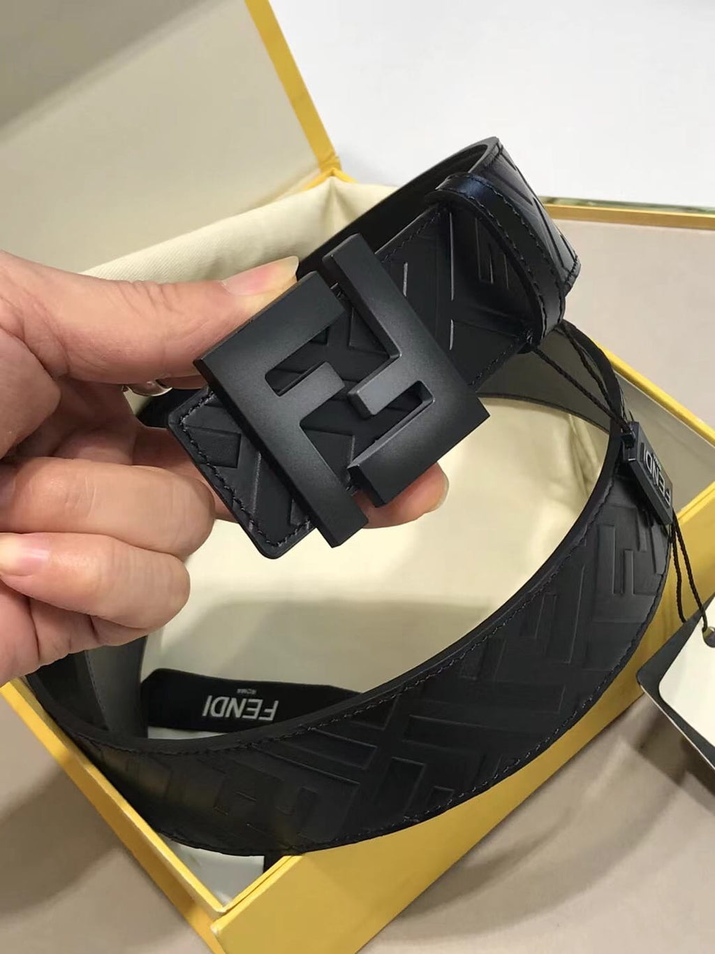 Fendi Reversible FF Buckle Belt Black Embossed Leather and Smooth Calfskin