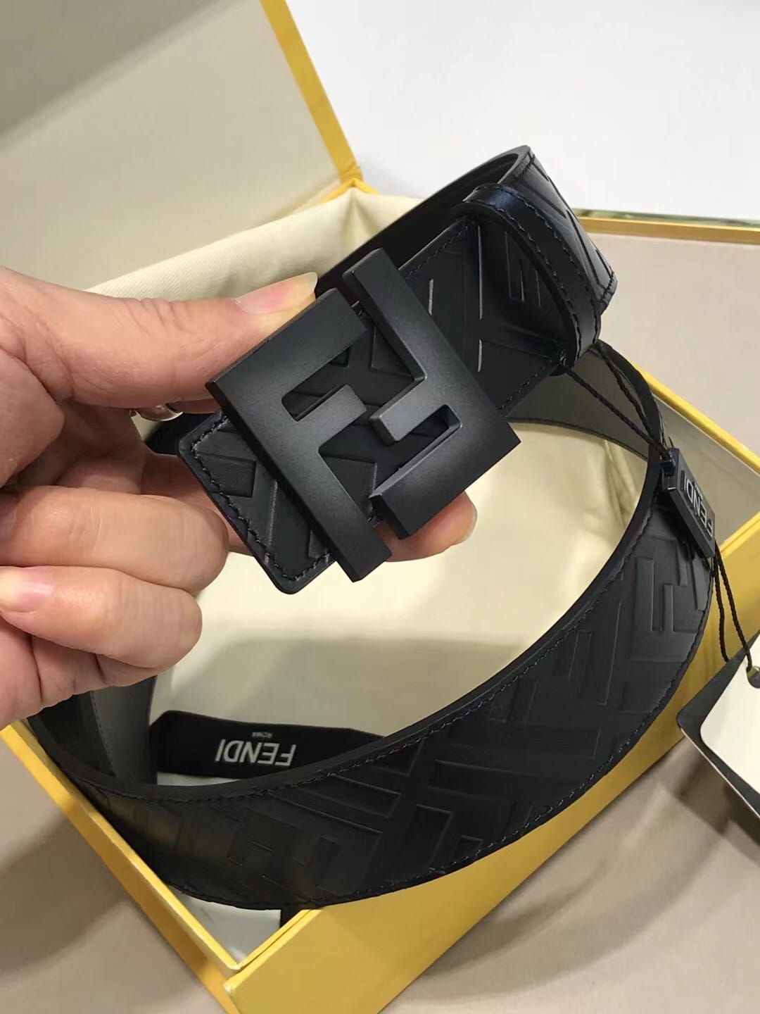Fendi Reversible FF Buckle Belt Black Embossed Leather and Smooth Calfskin