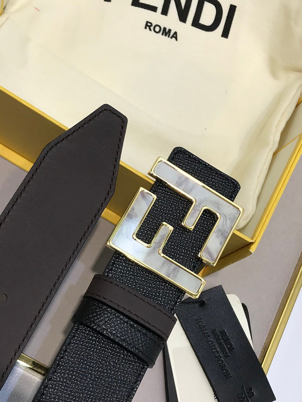 Fendi Reversible FF Buckle Belt Black Saffiano and Brown Leather 38mm