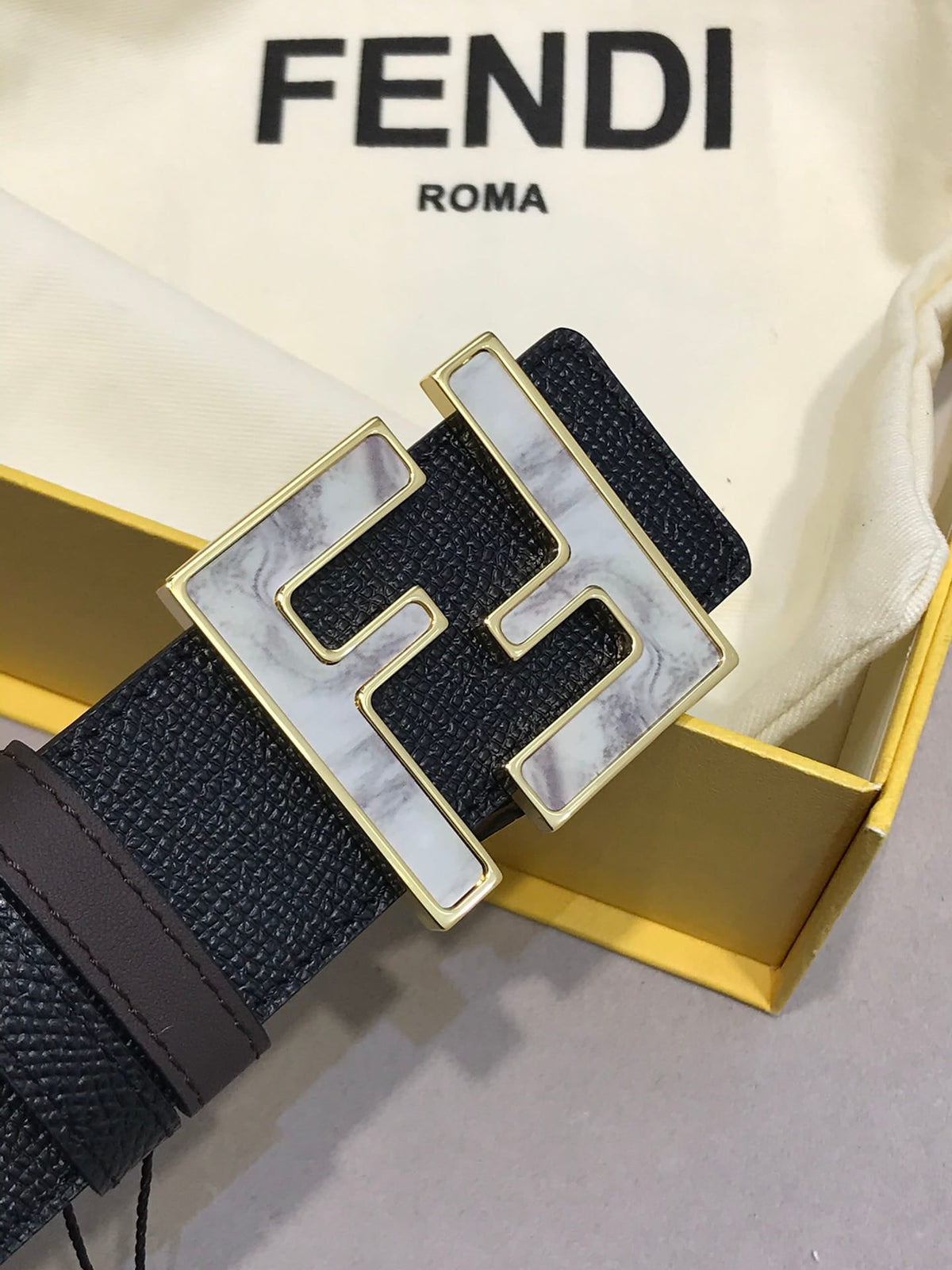Fendi Reversible FF Buckle Belt Black Saffiano and Brown Leather 38mm