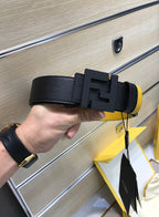 Fendi Reversible FF Buckle Belt Black Saffiano and Fendi Yellow Leather 38mm