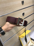 Fendi Reversible FF Buckle Belt Burgundy Cuoio Romano and Black Monogram