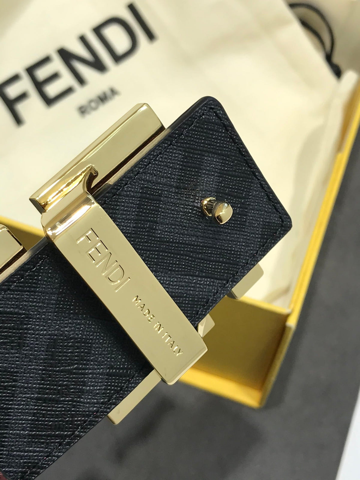 Fendi Reversible FF Buckle Belt Burgundy Cuoio Romano and Black Monogram