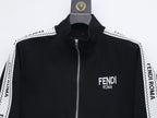 Fendi Roma Logo Striped Tracksuit Set - Black Technical Knit Zip Jacket & Pants