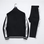 Fendi Roma Logo Striped Tracksuit Set - Black Technical Knit Zip Jacket & Pants