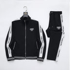 Fendi Roma Logo Striped Tracksuit Set - Black Technical Knit Zip Jacket & Pants