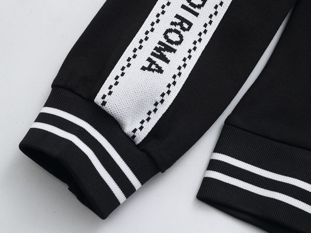 Fendi Roma Logo Striped Tracksuit Set - Black Technical Knit Zip Jacket & Pants