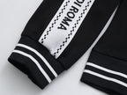 Fendi Roma Logo Striped Tracksuit Set - Black Technical Knit Zip Jacket & Pants
