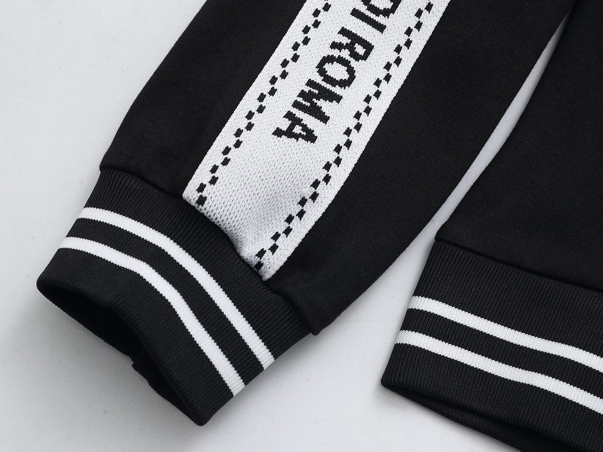 Fendi Roma Logo Striped Tracksuit Set - Black Technical Knit Zip Jacket & Pants