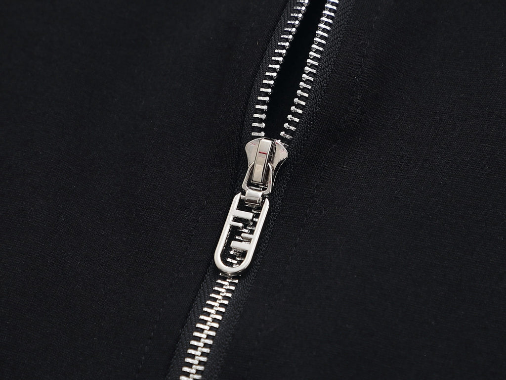 Fendi Roma Logo Striped Tracksuit Set - Black Technical Knit Zip Jacket & Pants