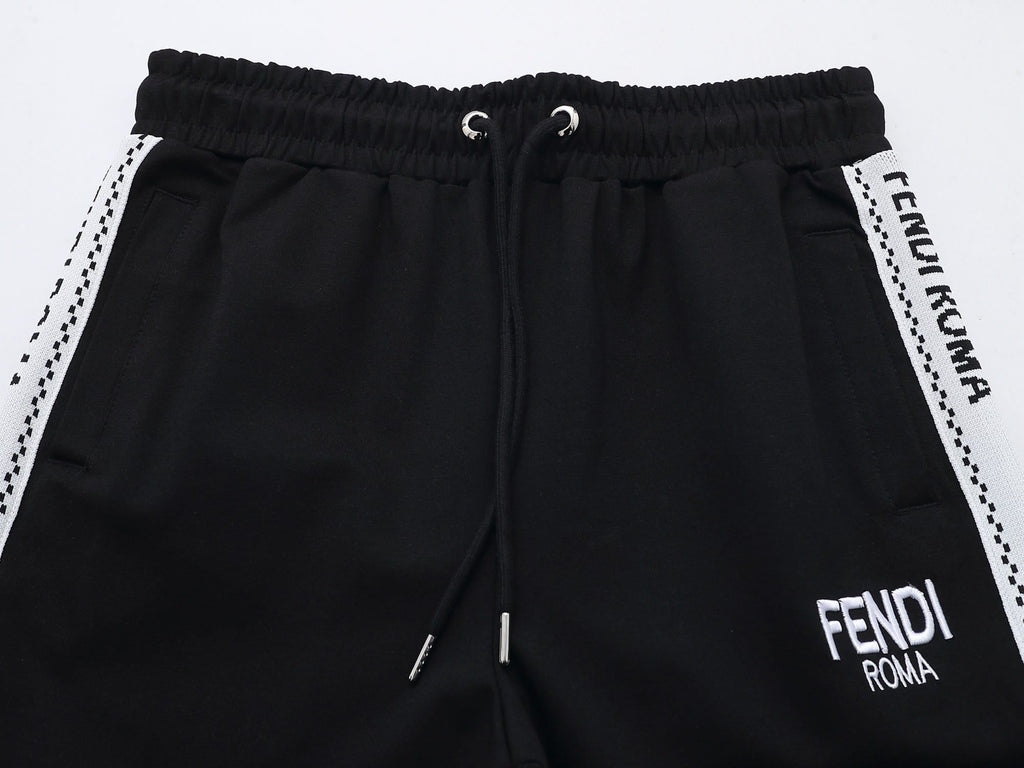 Fendi Roma Logo Striped Tracksuit Set - Black Technical Knit Zip Jacket & Pants