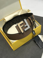 Fendi Reversible FF Buckle Belt 35mm Brown Cuoio Romano and Tobacco Monogram