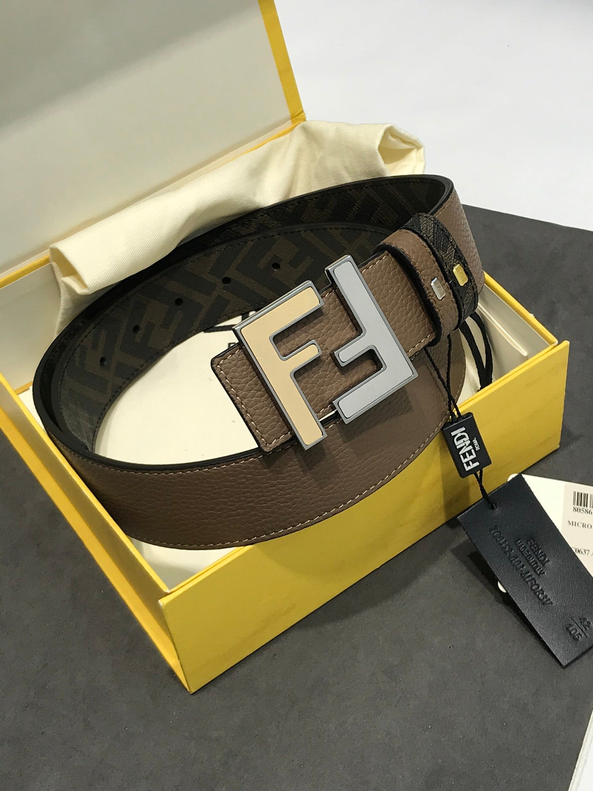 Fendi Reversible FF Buckle Belt 35mm Brown Cuoio Romano and Tobacco Monogram