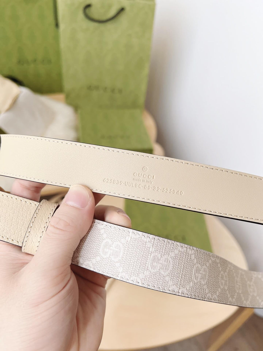 Gucci GG Marmont Reversible Belt GG Supreme Canvas and Beige Leather
