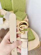 Gucci GG Marmont Reversible Belt GG Supreme Canvas and Beige Leather