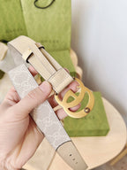 Gucci GG Marmont Reversible Belt GG Supreme Canvas and Beige Leather