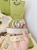 Gucci GG Marmont Reversible Belt GG Supreme Canvas and Beige Leather Silver Buckle