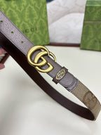 Gucci GG Marmont Thin Belt - Brown Jumbo GG Canvas and Leather