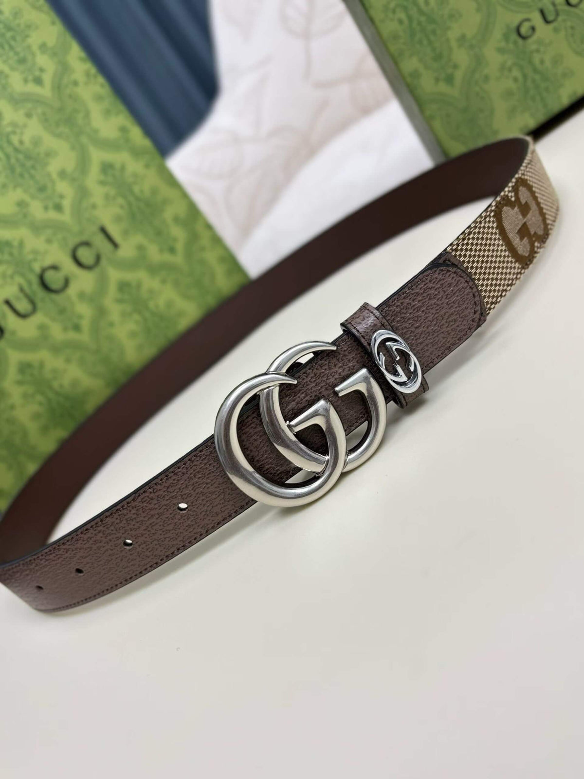 Gucci GG Marmont Thin Belt - Jumbo GG Canvas with Silver-Tone Buckle