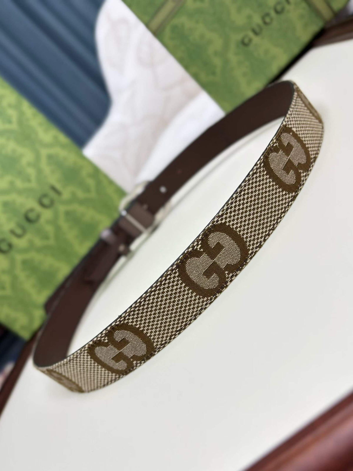 Gucci GG Marmont Thin Belt - Jumbo GG Canvas with Silver-Tone Buckle