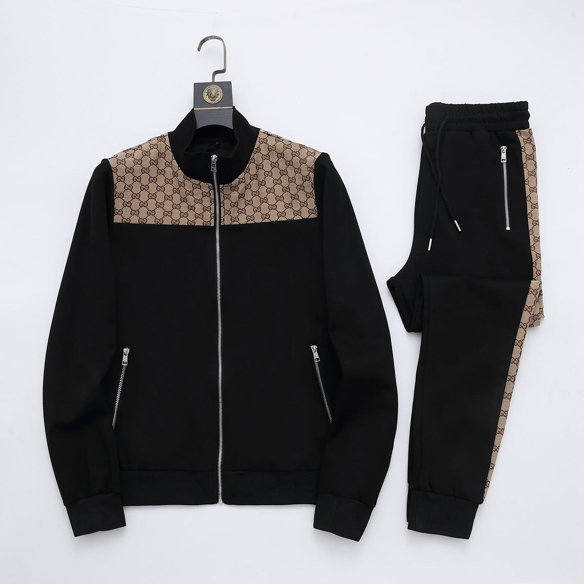 Gucci GG Supreme Color-Block Tracksuit - Black Jersey Zip Jacket & Jogger Set