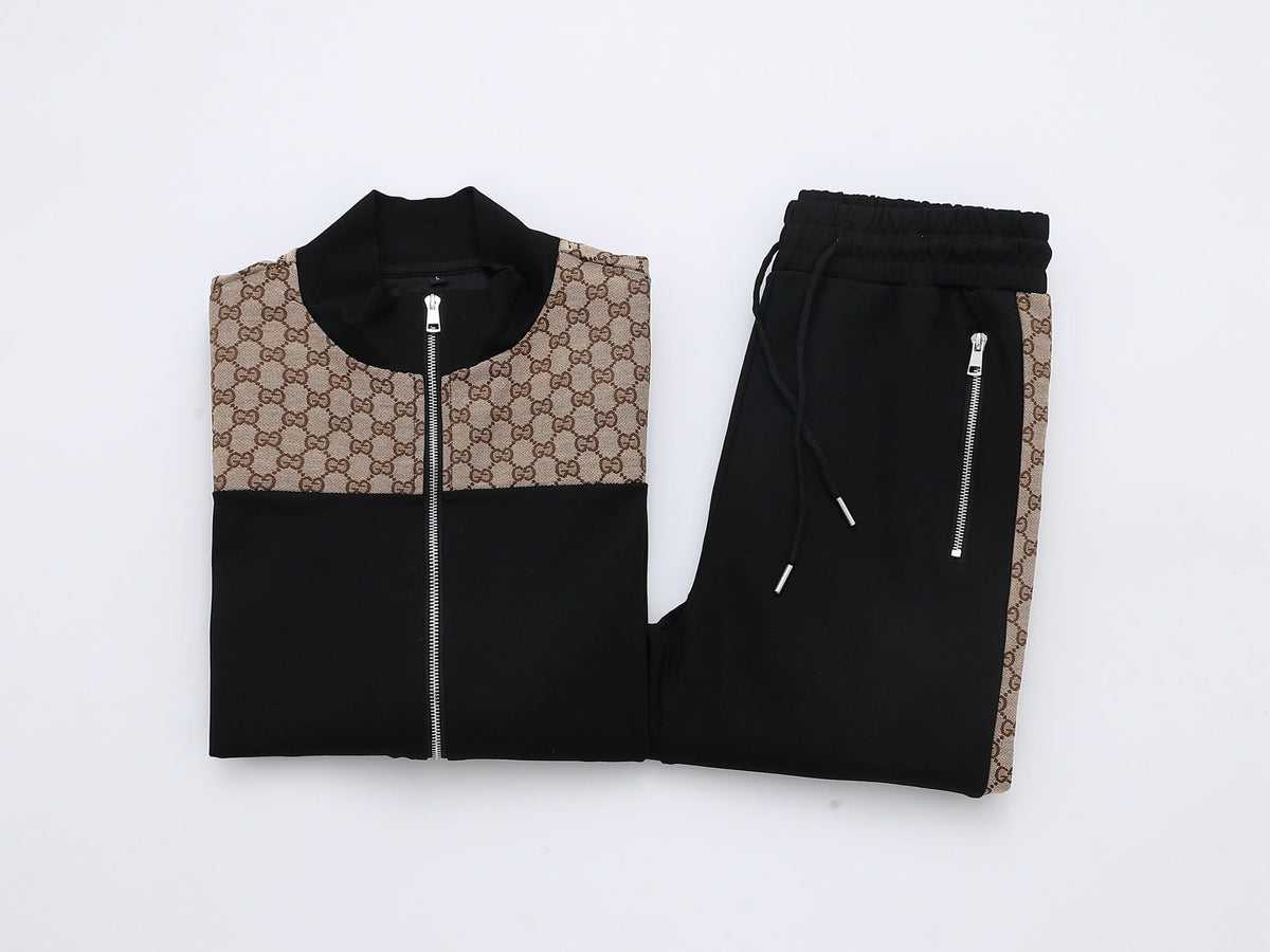 Gucci GG Supreme Color-Block Tracksuit - Black Jersey Zip Jacket & Jogger Set