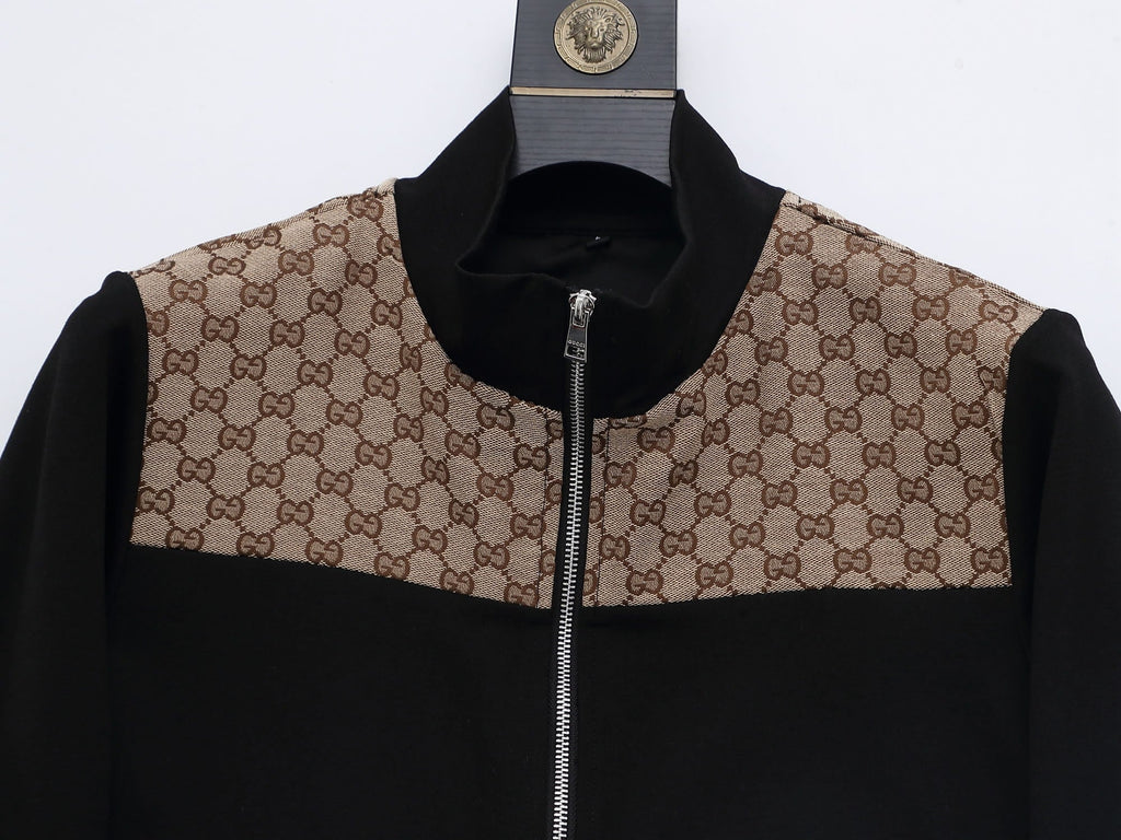 Gucci GG Supreme Color-Block Tracksuit - Black Jersey Zip Jacket & Jogger Set