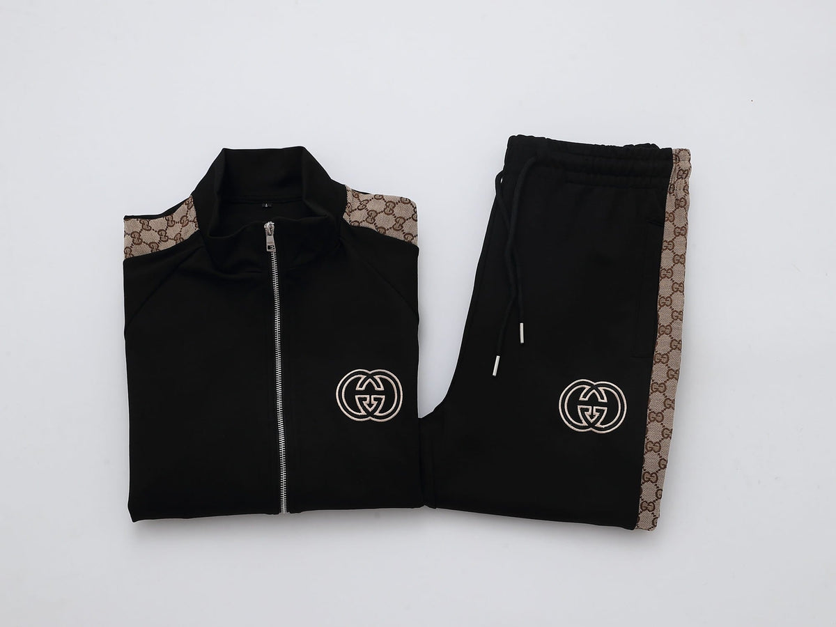 Gucci Interlocking G Tracksuit Set - Black & GG Supreme Stripe Knit Luxury Co-ord