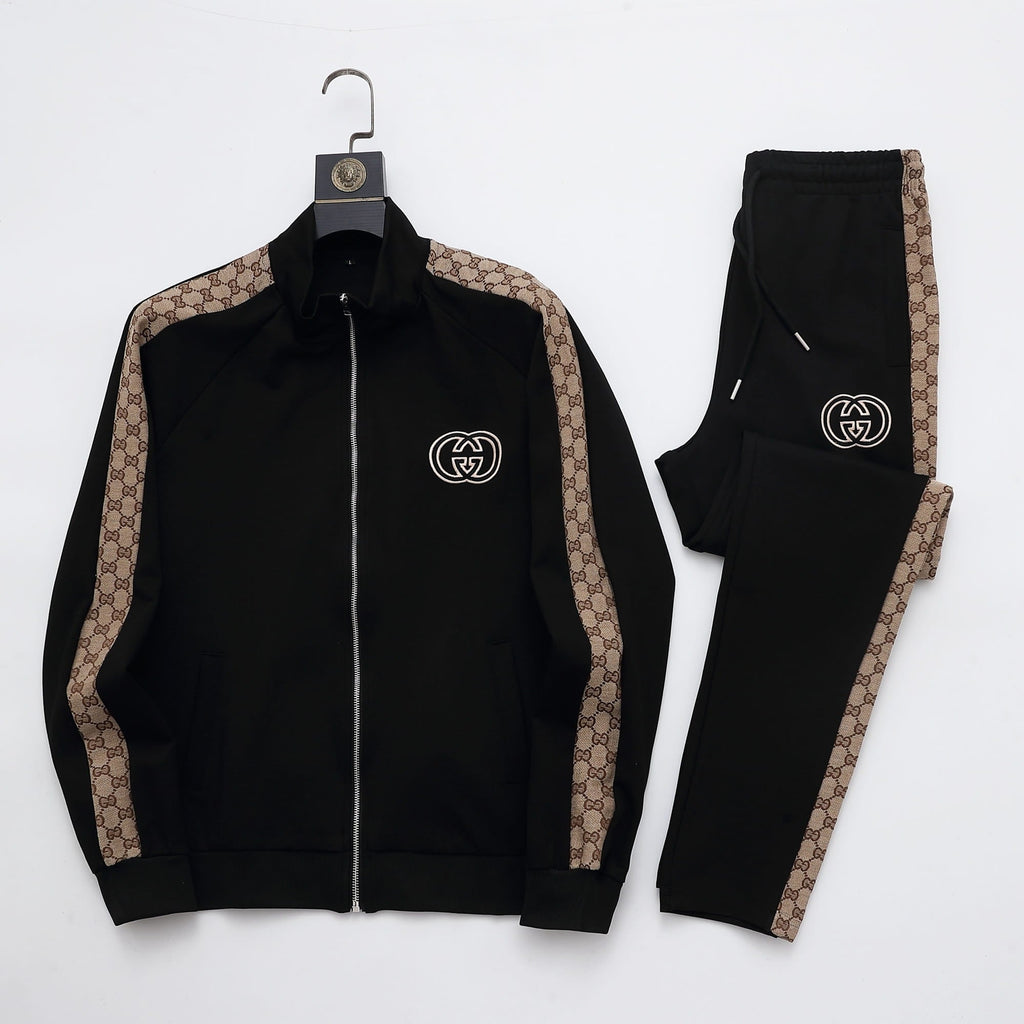 Gucci Interlocking G Tracksuit Set - Black & GG Supreme Stripe Knit Luxury Co-ord