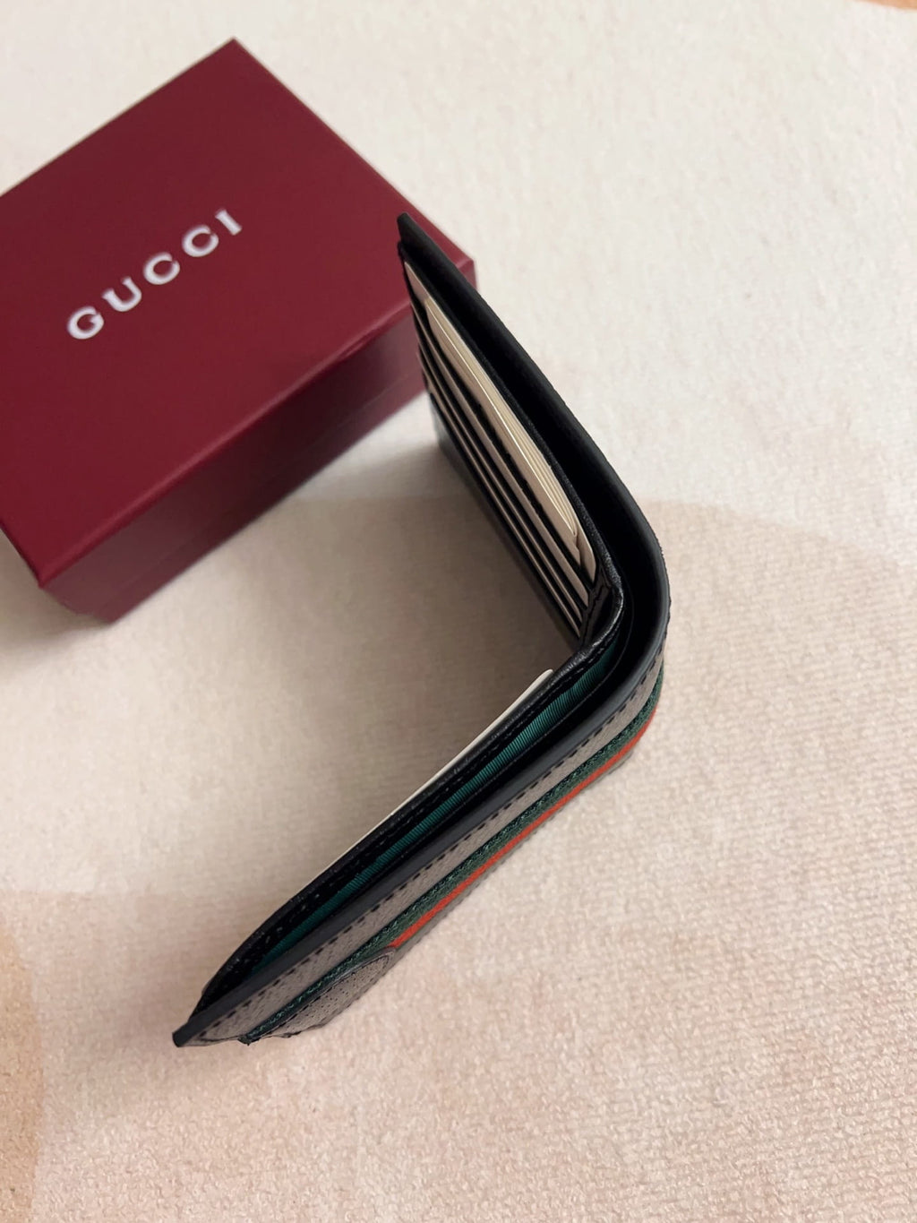 Gucci Men's Ophidia Bifold Wallet - Black Grainy Leather with Web Stripe