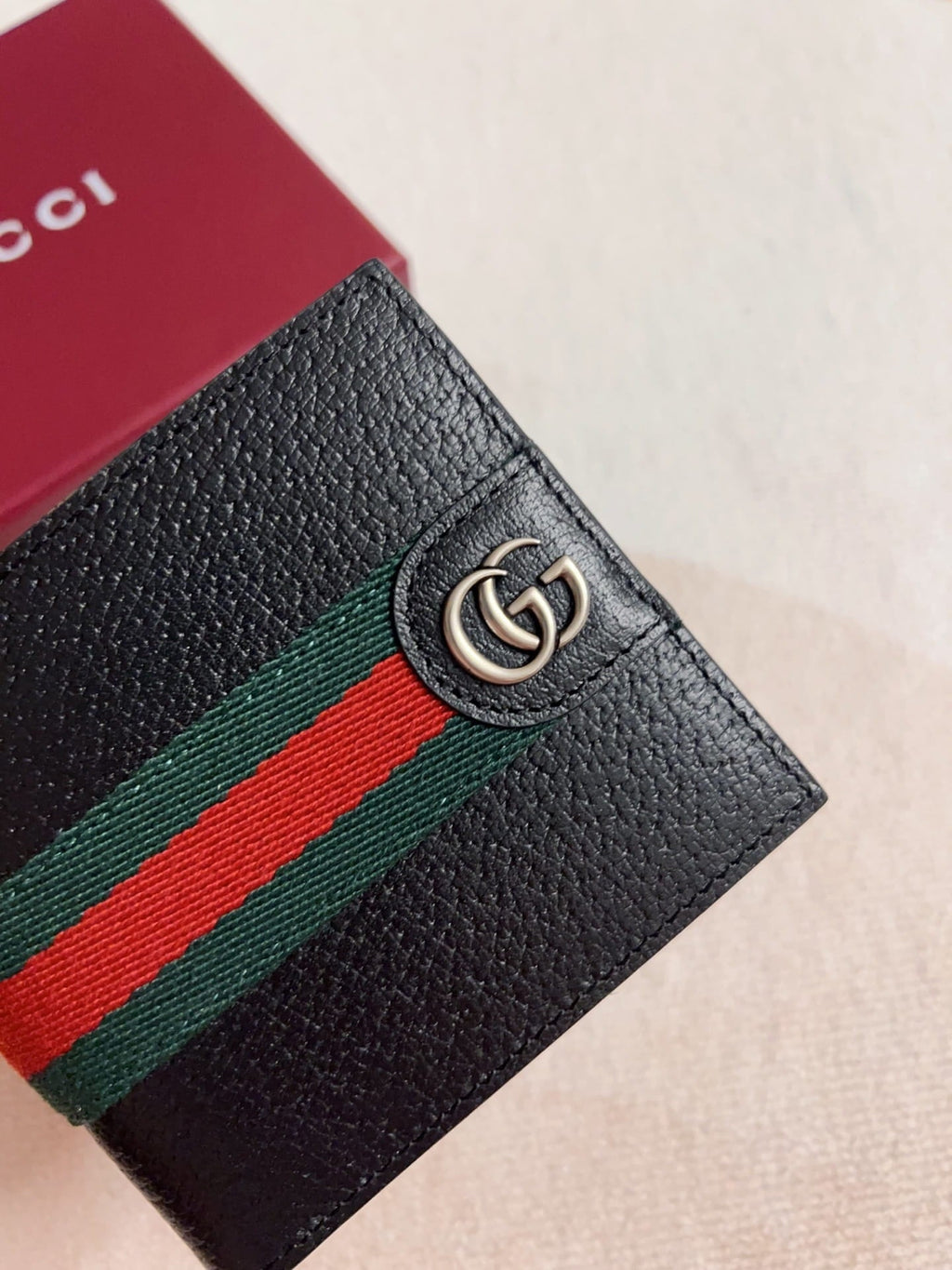 Gucci Men's Ophidia Bifold Wallet - Black Grainy Leather with Web Stripe