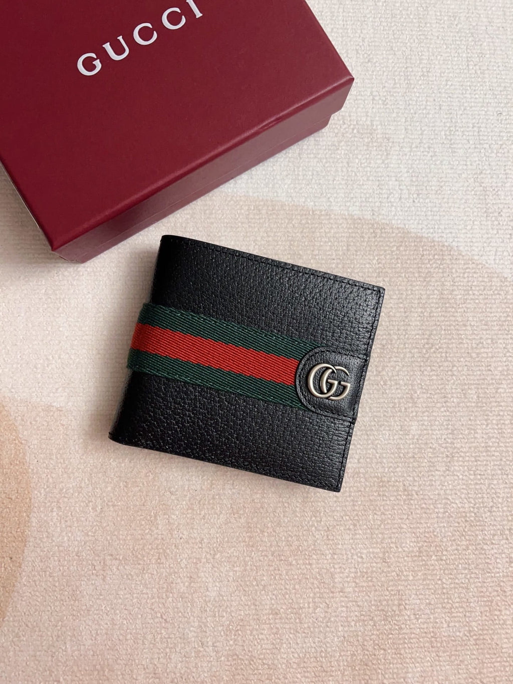 Gucci Men's Ophidia Bifold Wallet - Black Grainy Leather with Web Stripe