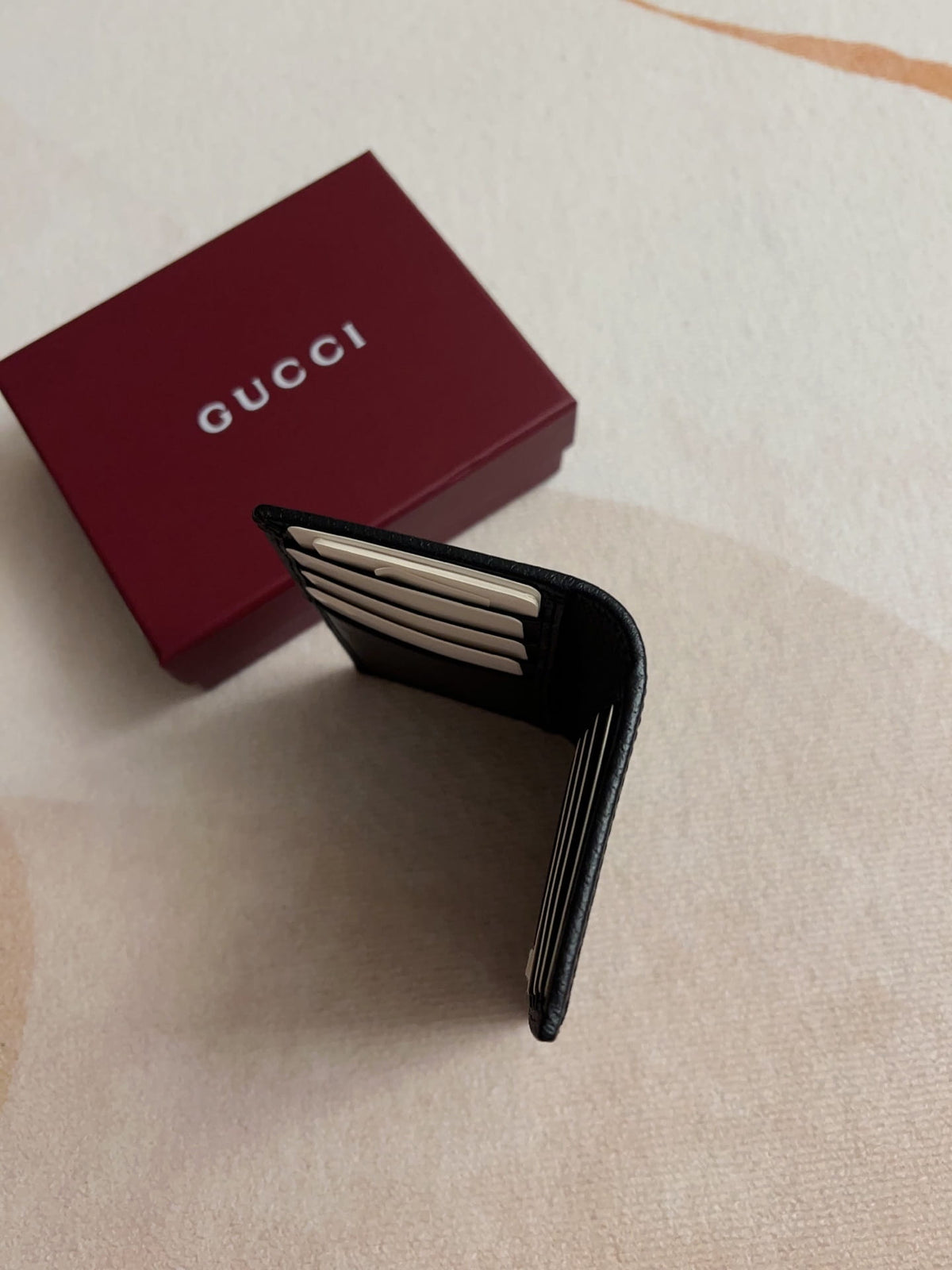 Gucci Men's Ophidia Black Leather Card Case Wallet with Web Stripe - Silver Double G