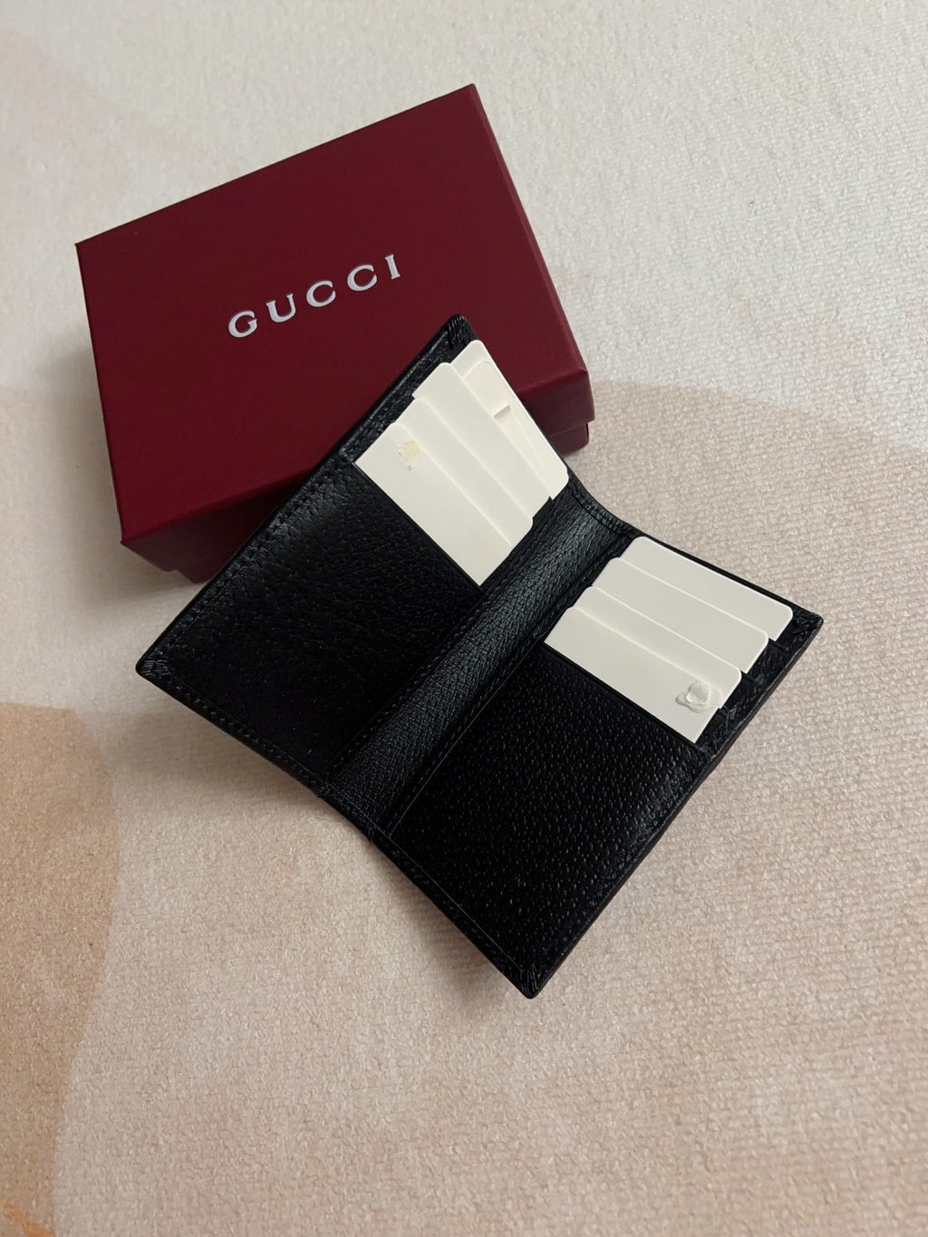 Gucci Men's Ophidia Black Leather Card Case Wallet with Web Stripe - Silver Double G