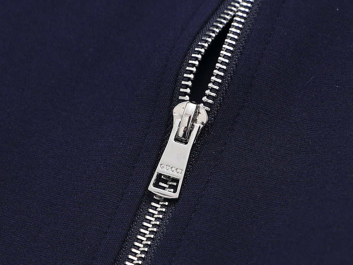 Gucci Web Stripe Tracksuit Set - Navy Blue Technical Knit Zip Jacket & Pants