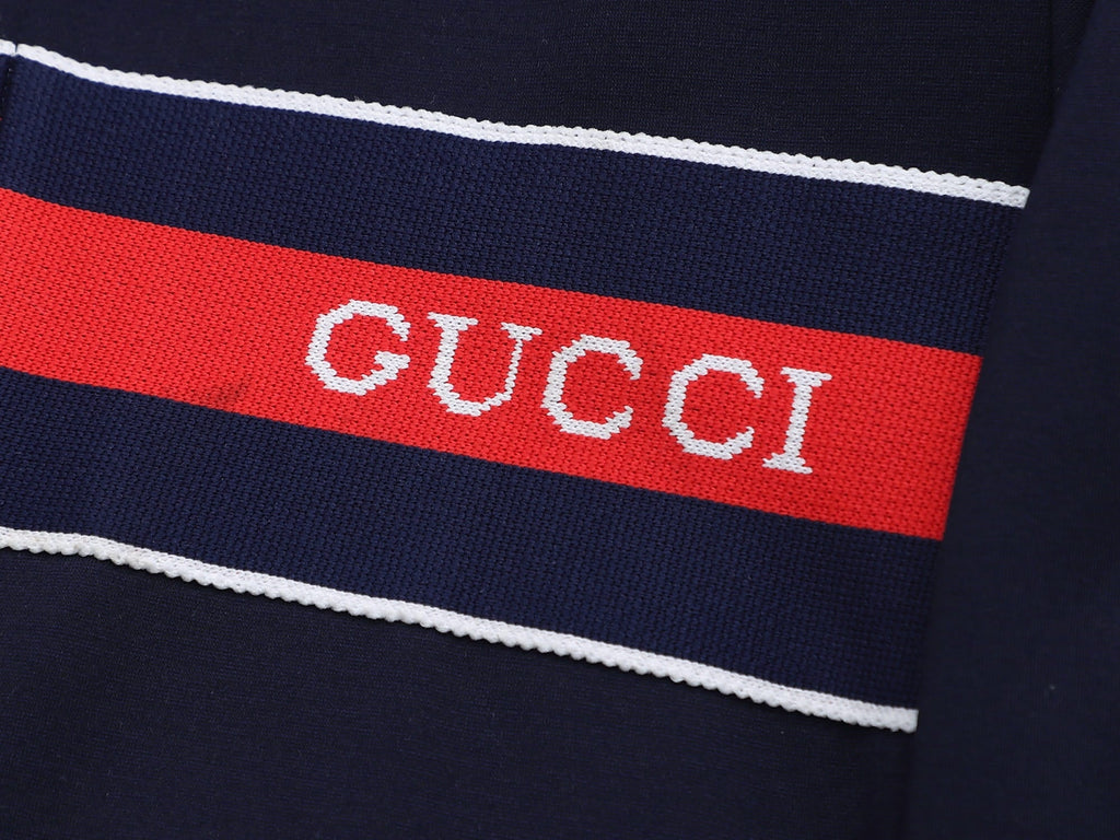Gucci Web Stripe Tracksuit Set - Navy Blue Technical Knit Zip Jacket & Pants